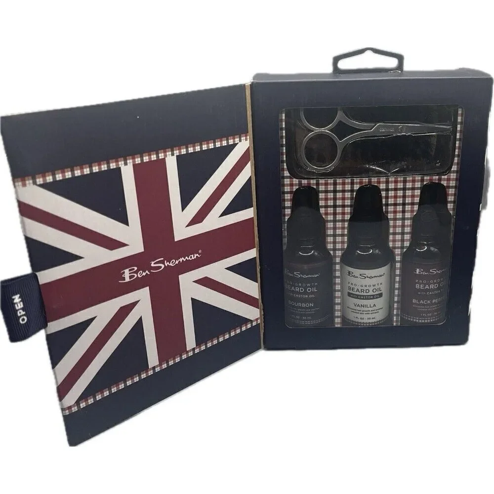 Ben Sherman Professional Beard Grooming Oils-Brush-Scissors- 5 Piece Set